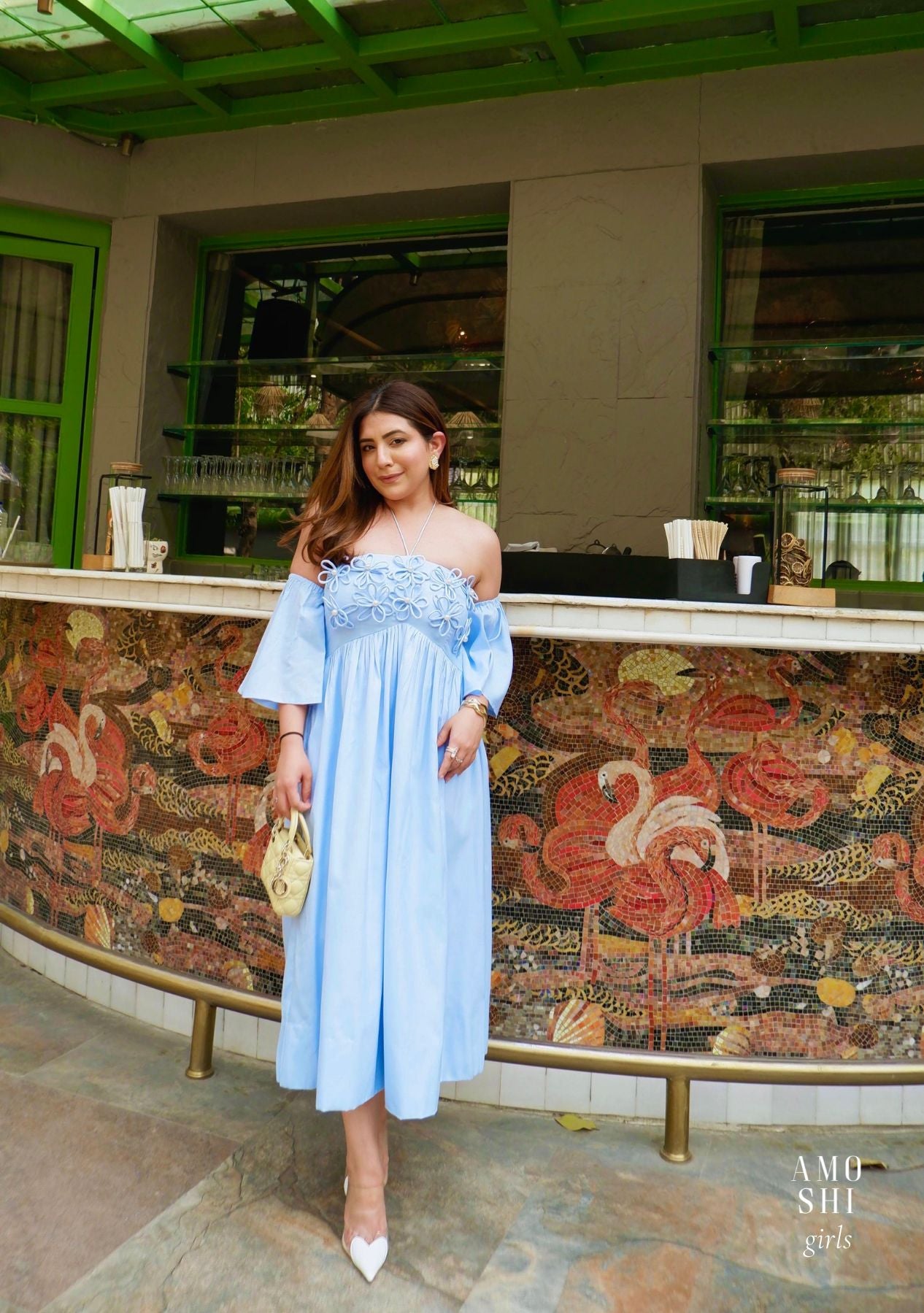 Elle Midi Dress with Detachable Sleeves (Powder Blue) As Seen On Meghna Pahwa