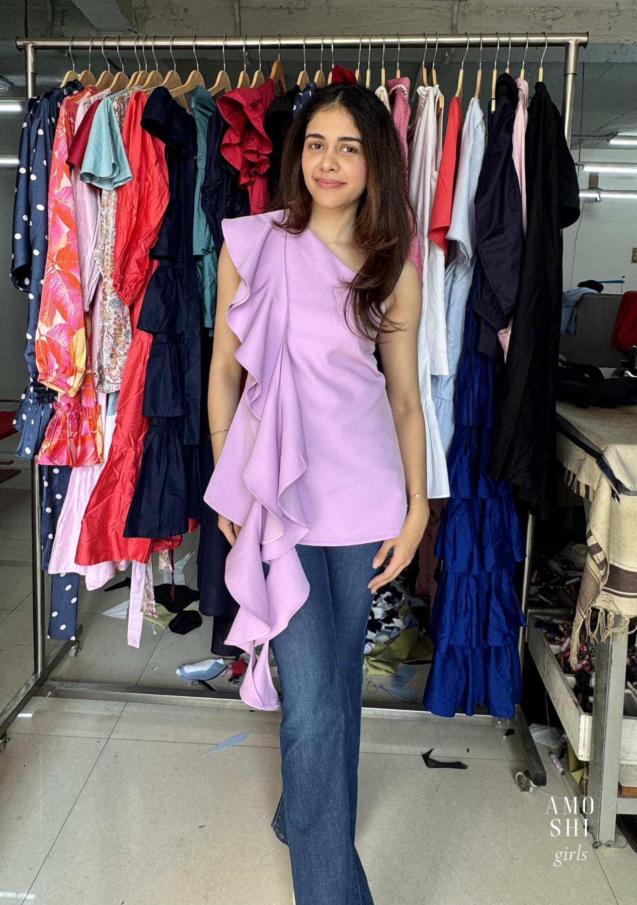 One-Shoulder Cascade Top (Lilac)