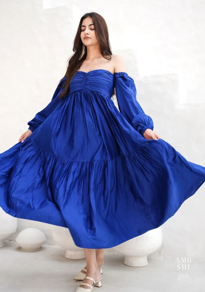 Lea Dress with detachable sleeves (Royal Blue)