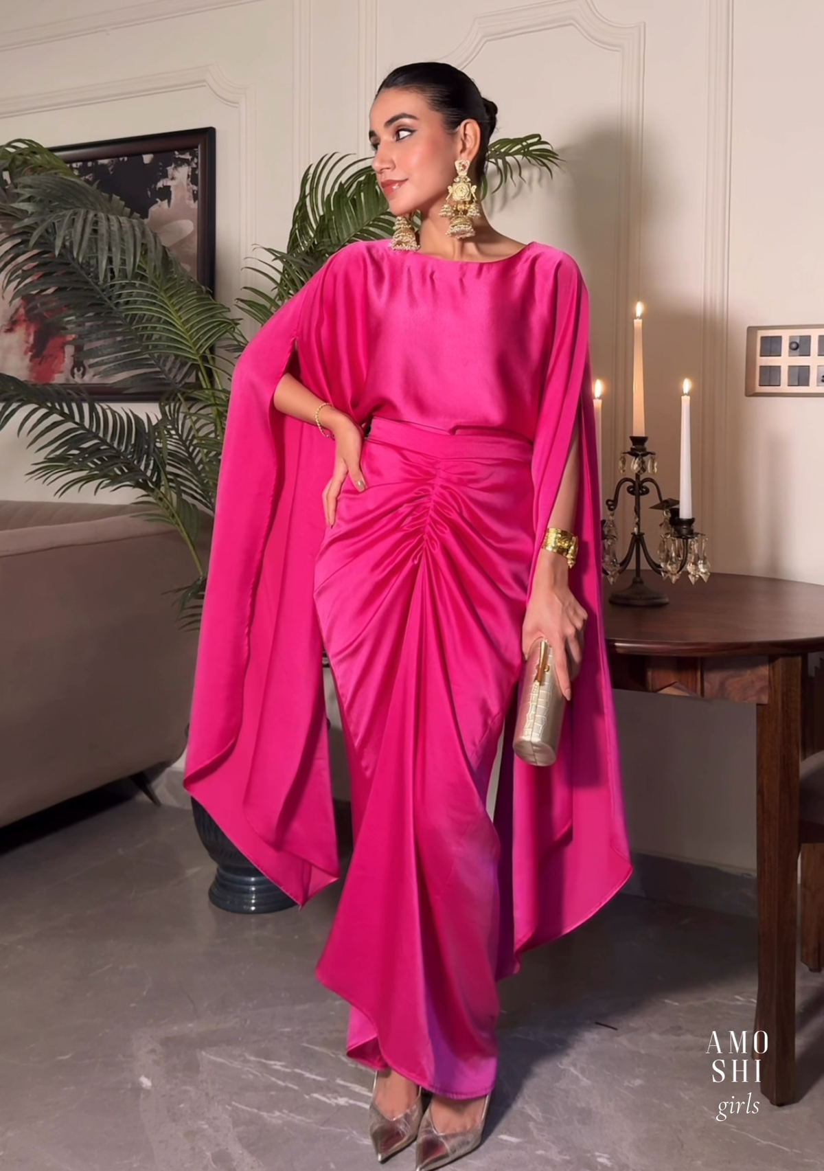 Dira Skirt Co-ord Set (Fuschia)
