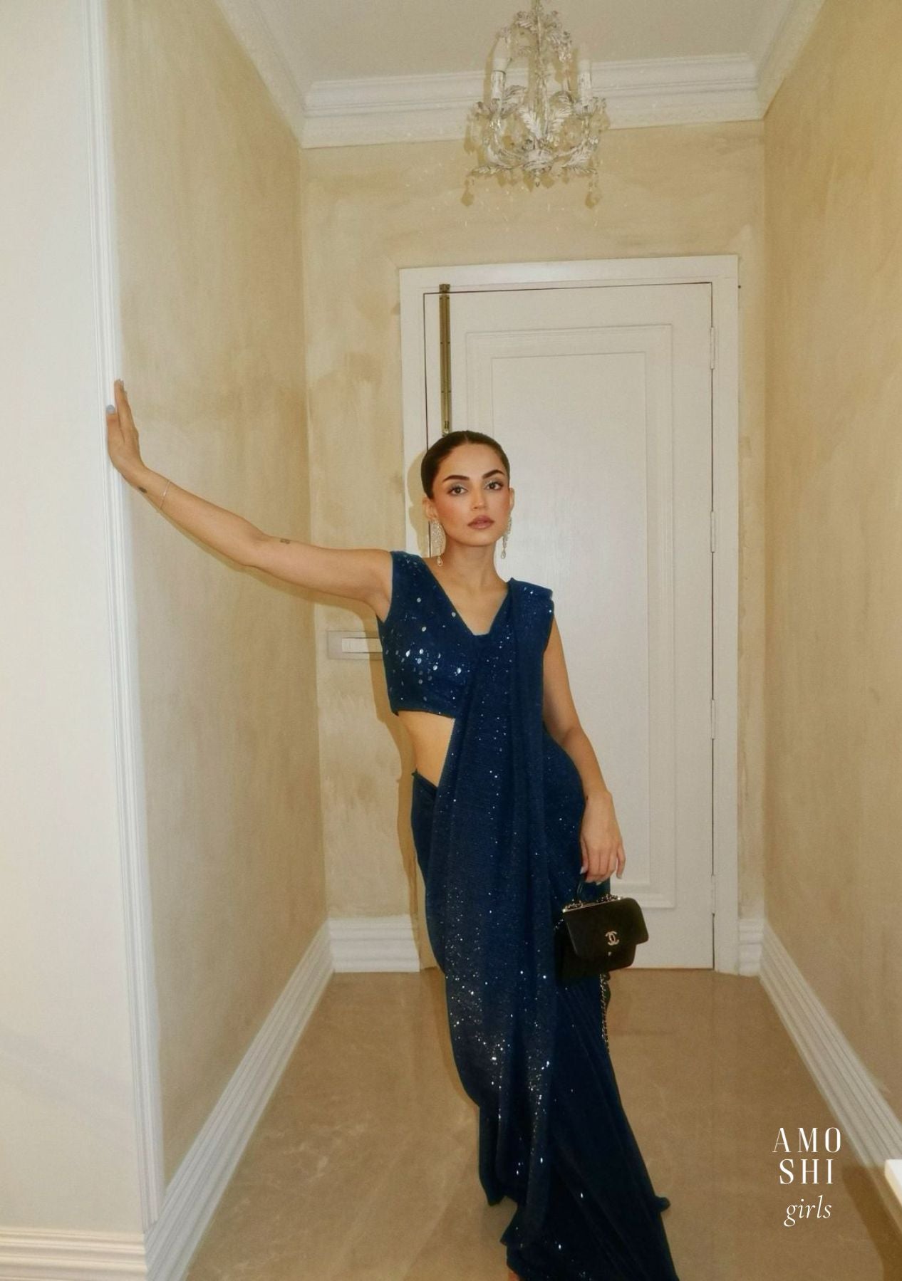 Mehak Bakshi As Seen In Our Inaya Sequin Pre-Draped Saree (Midnight Blue)