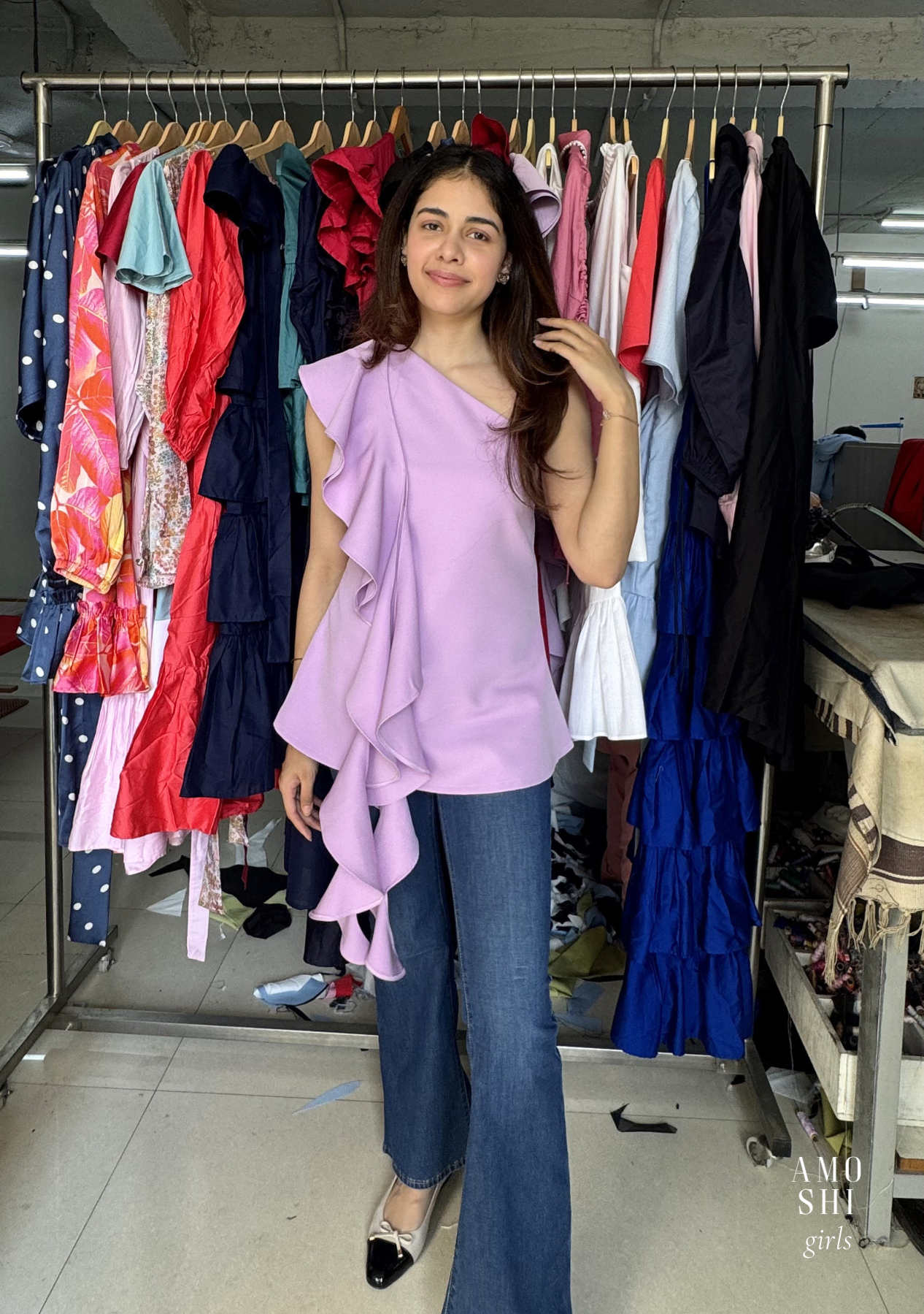 One-Shoulder Cascade Top (Lilac)