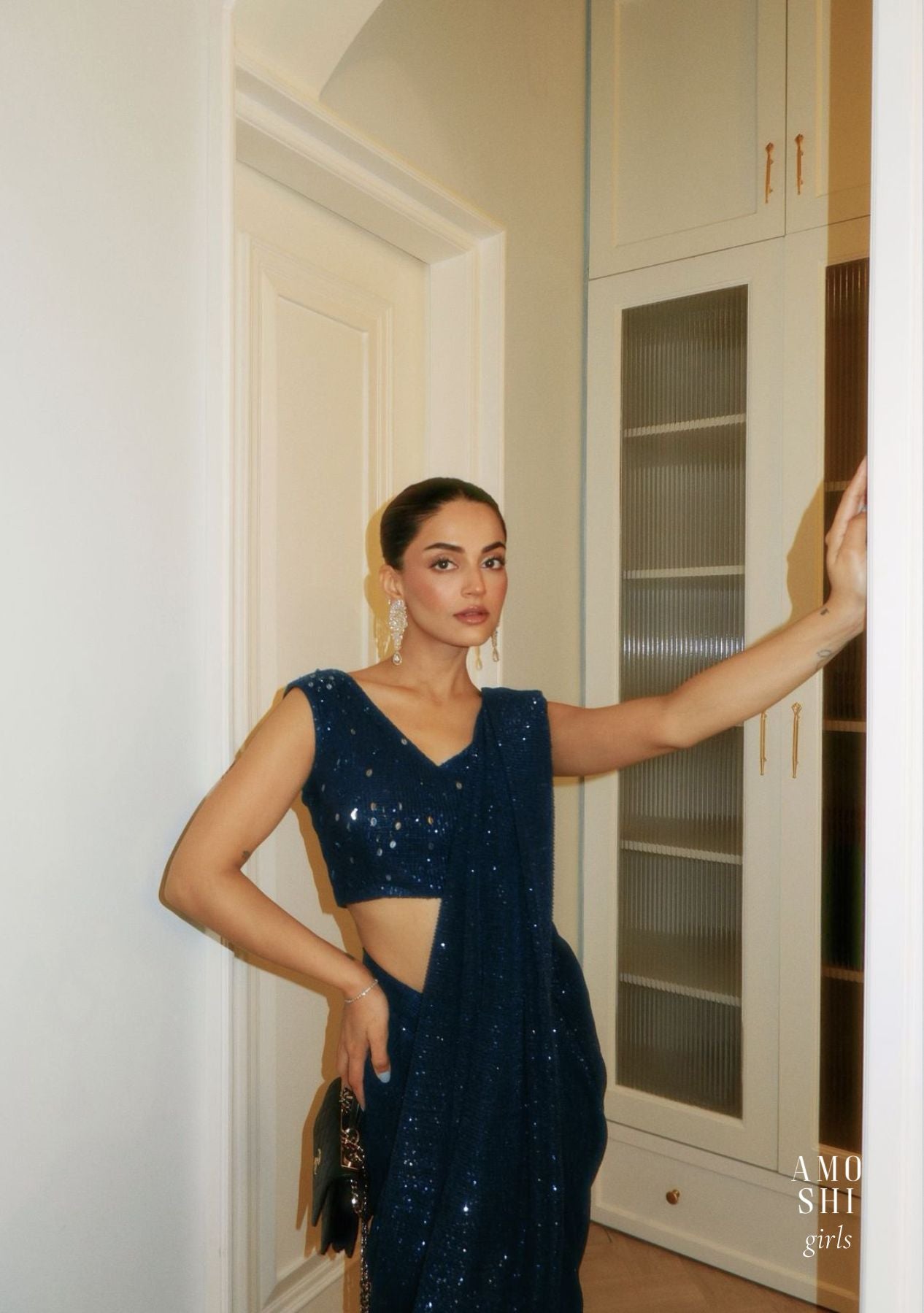 Mehak Bakshi As Seen In Our Inaya Sequin Pre-Draped Saree (Midnight Blue)