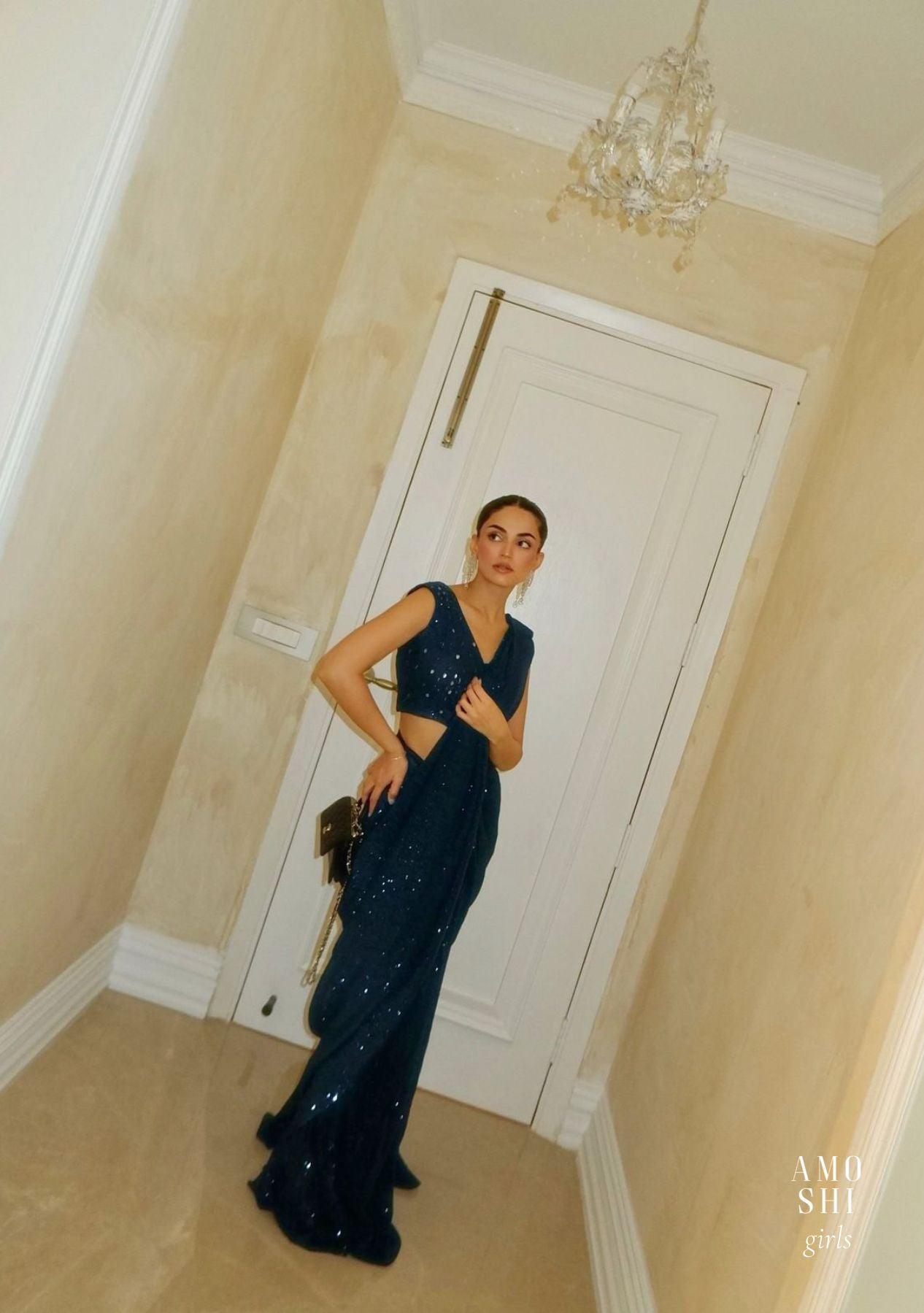 Mehak Bakshi As Seen In Our Inaya Sequin Pre-Draped Saree (Midnight Blue)