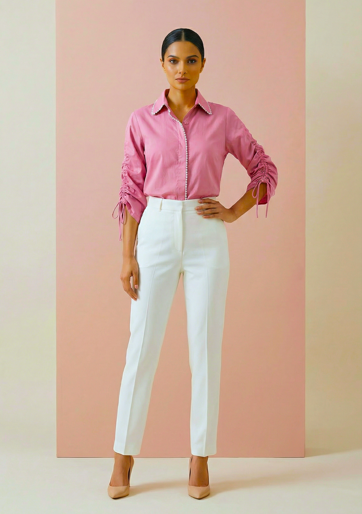 Limited Edition - Pearl detail cotton shirt (Blush Pink)