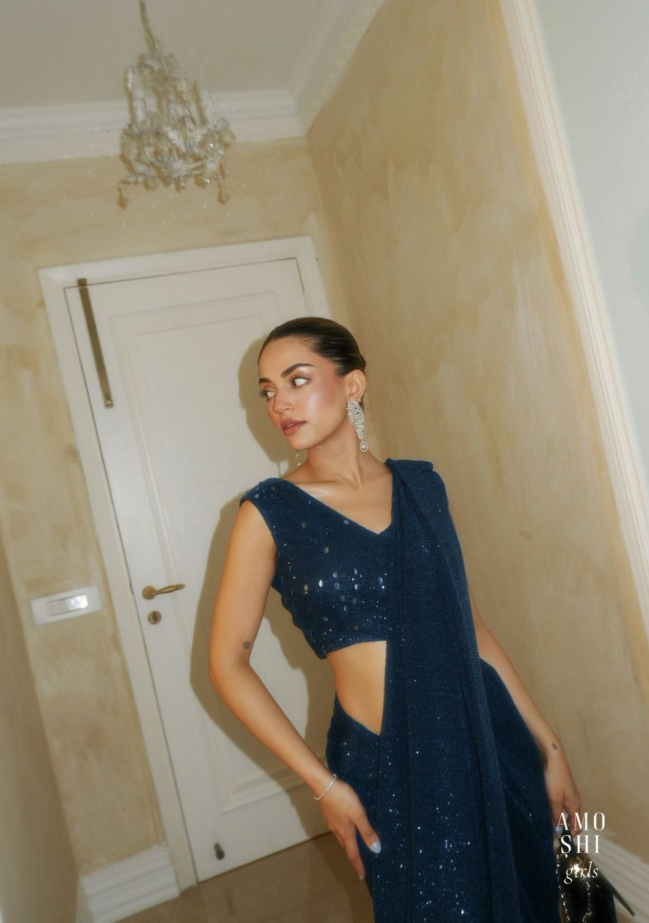 Mehak Bakshi As Seen In Our Inaya Sequin Pre-Draped Saree (Midnight Blue)