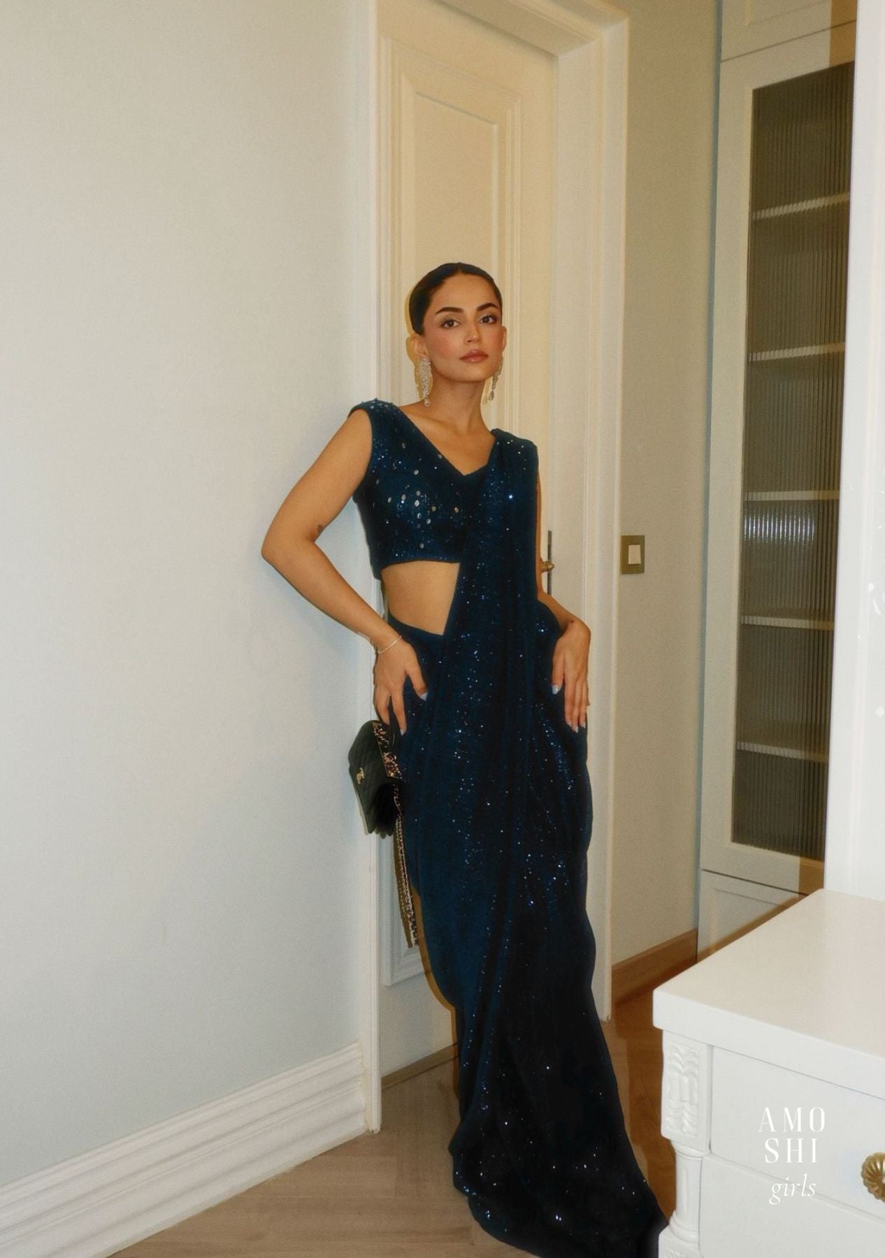 Mehak Bakshi As Seen In Our Inaya Sequin Pre-Draped Saree (Midnight Blue)