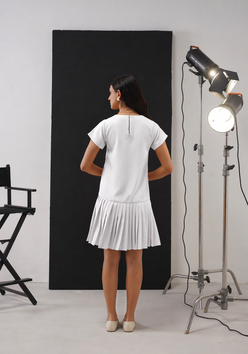 Angela Pleated Tunic Dress (White)
