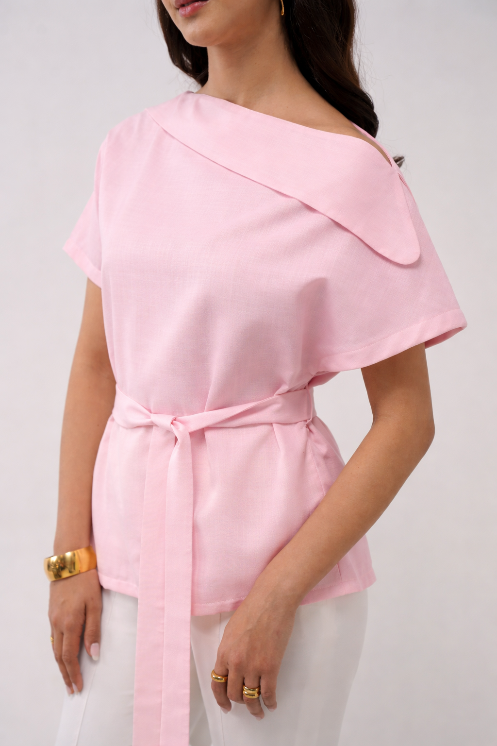 Limone Top with Detachable belt (Baby Pink)