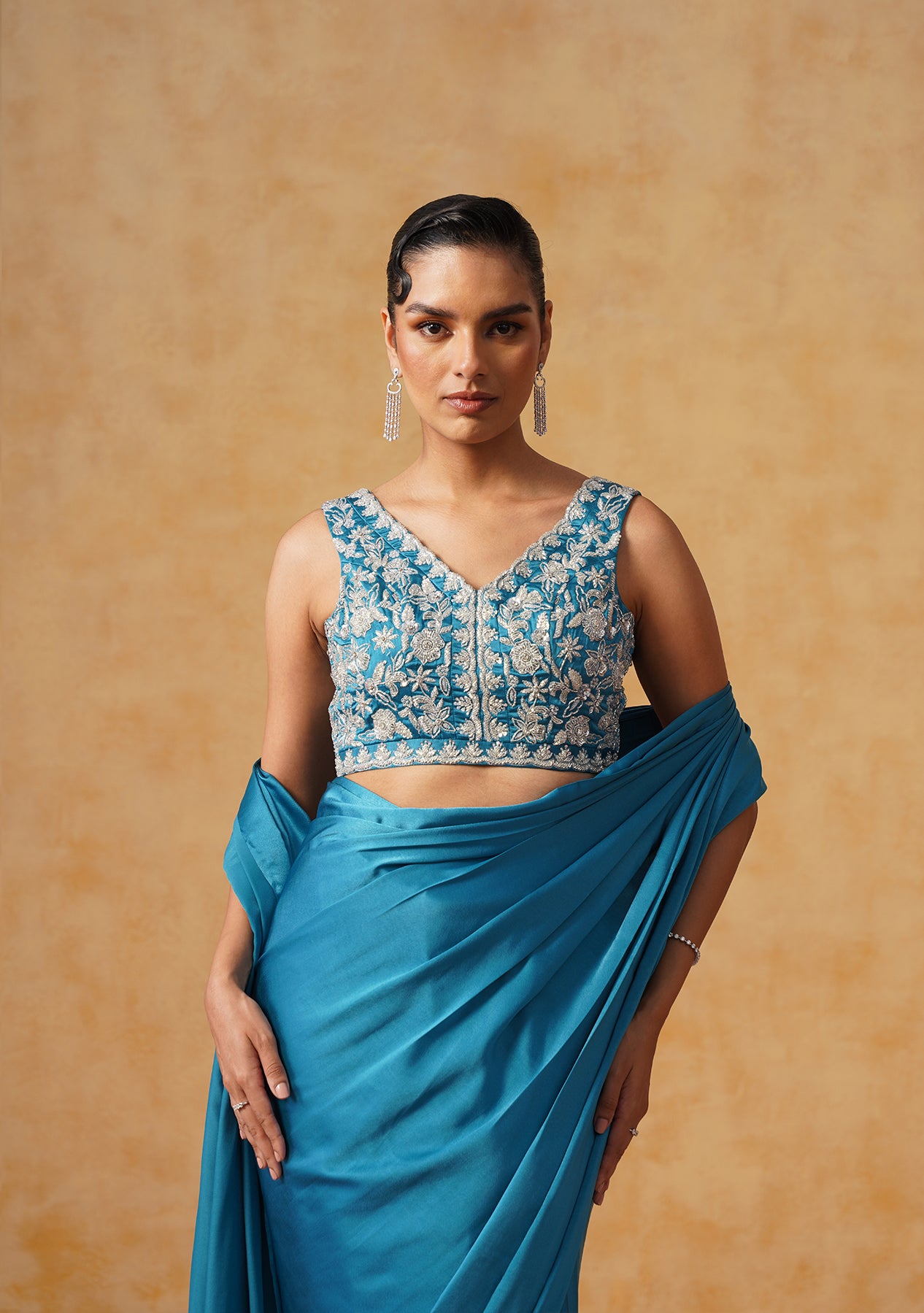Noor Pre-Draped Saree (Teal)
