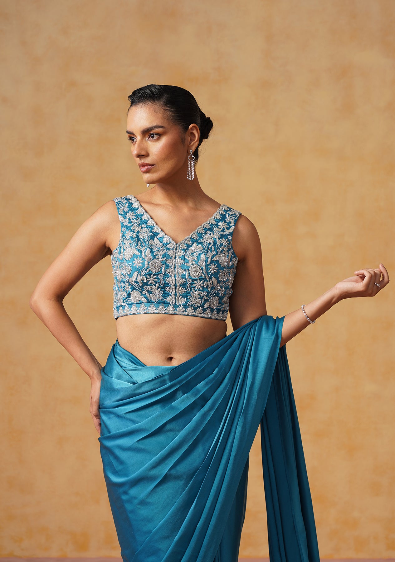Noor Pre-Draped Saree (Teal)