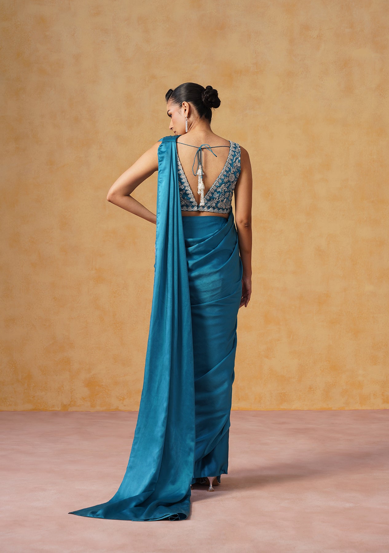 Noor Pre-Draped Saree (Teal)