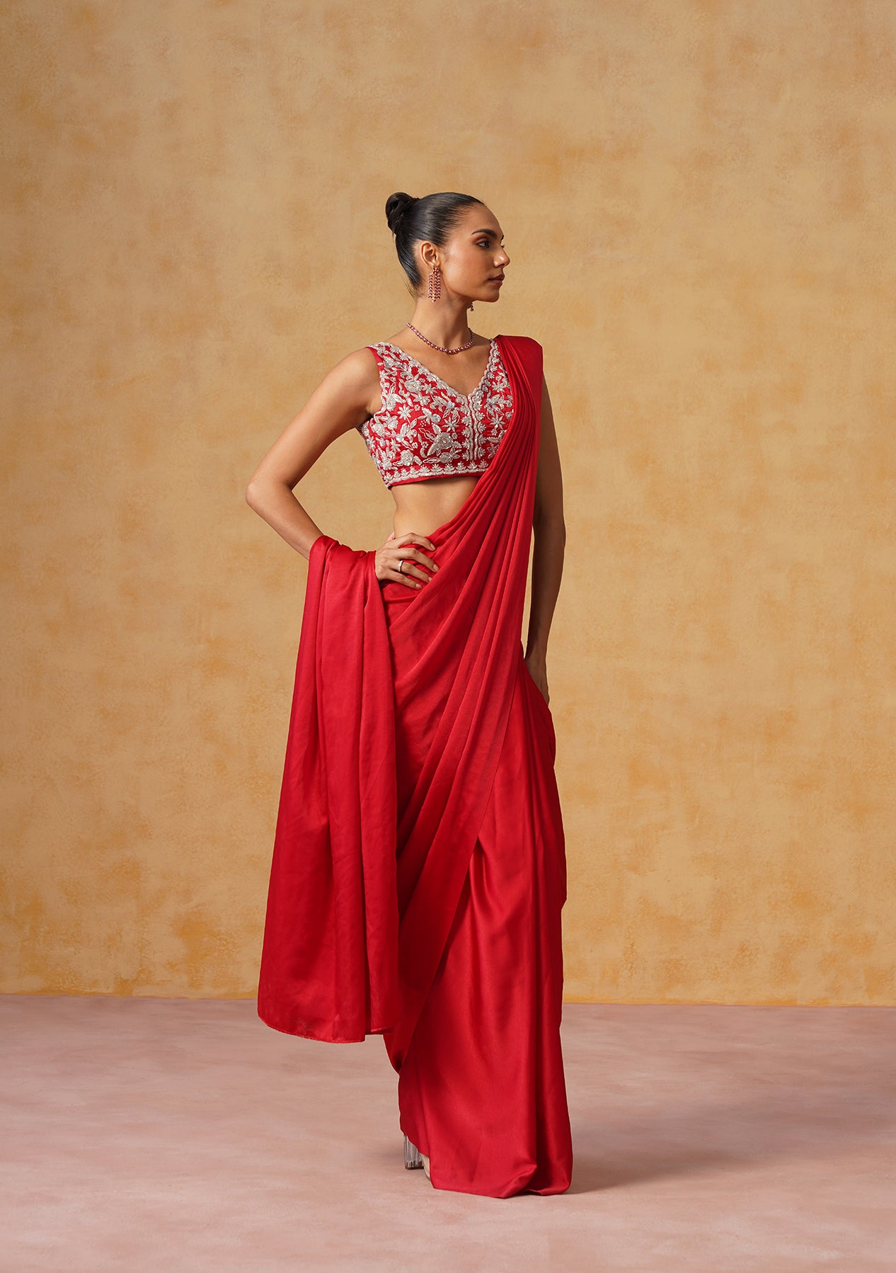 Noor Pre-Draped Saree (Red)