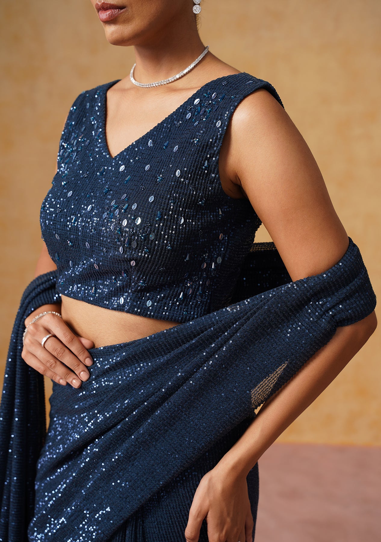 Inaya Sequin Pre-Draped Saree (Midnight Blue)