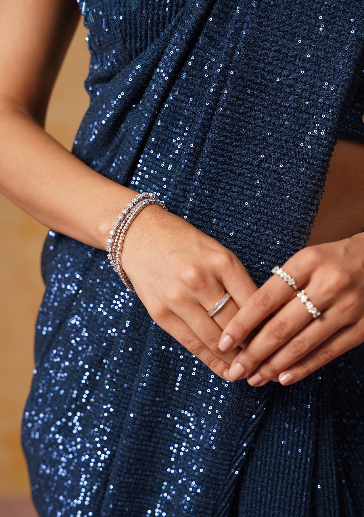 Inaya Sequin Pre-Draped Saree (Midnight Blue)