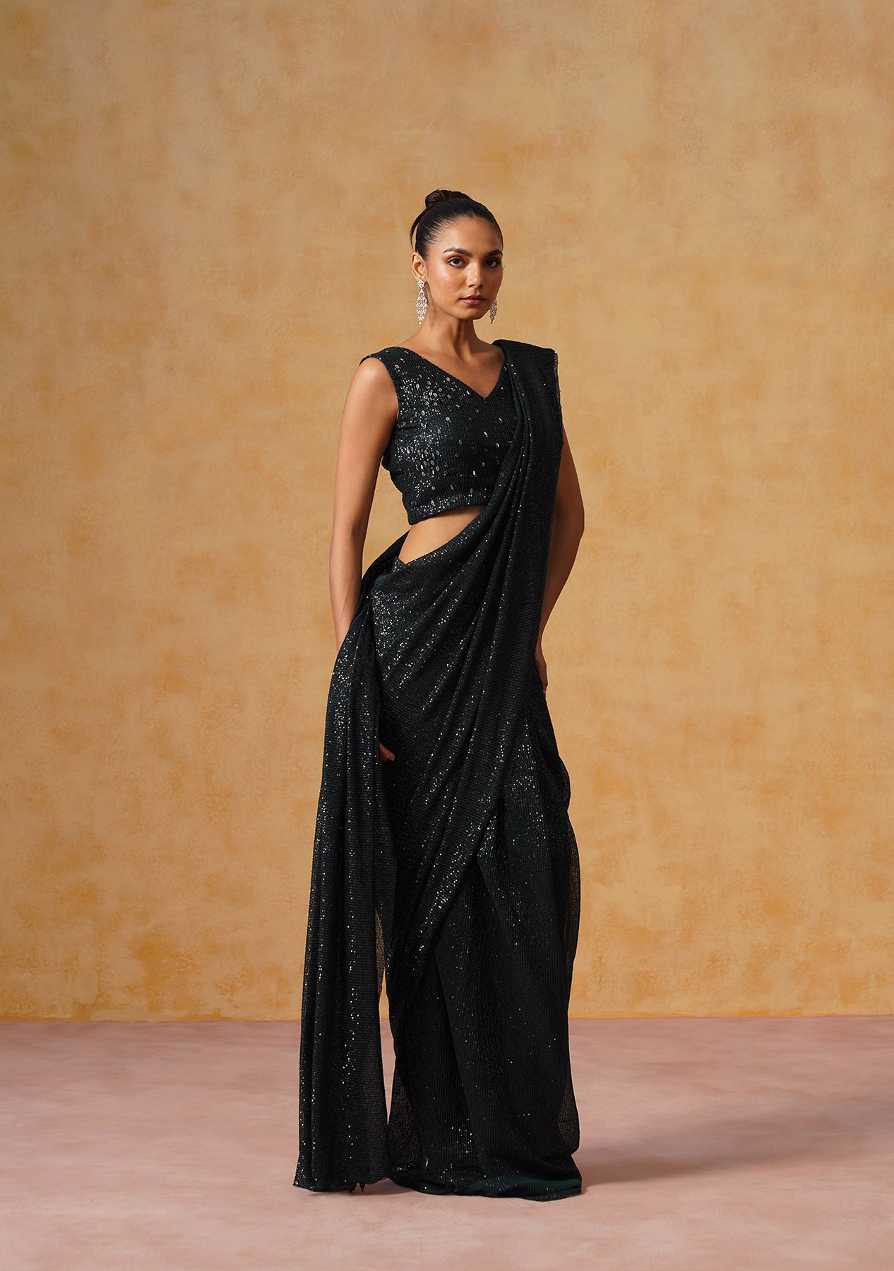 Inaya Sequin Pre-Stitched Saree (Black)