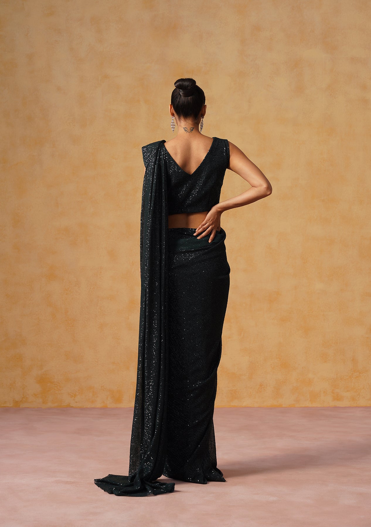 Inaya Sequin Pre-Stitched Saree (Black)