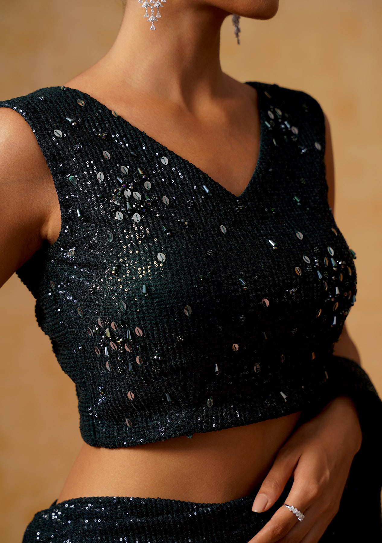 Inaya Sequin Pre-Stitched Saree (Black)