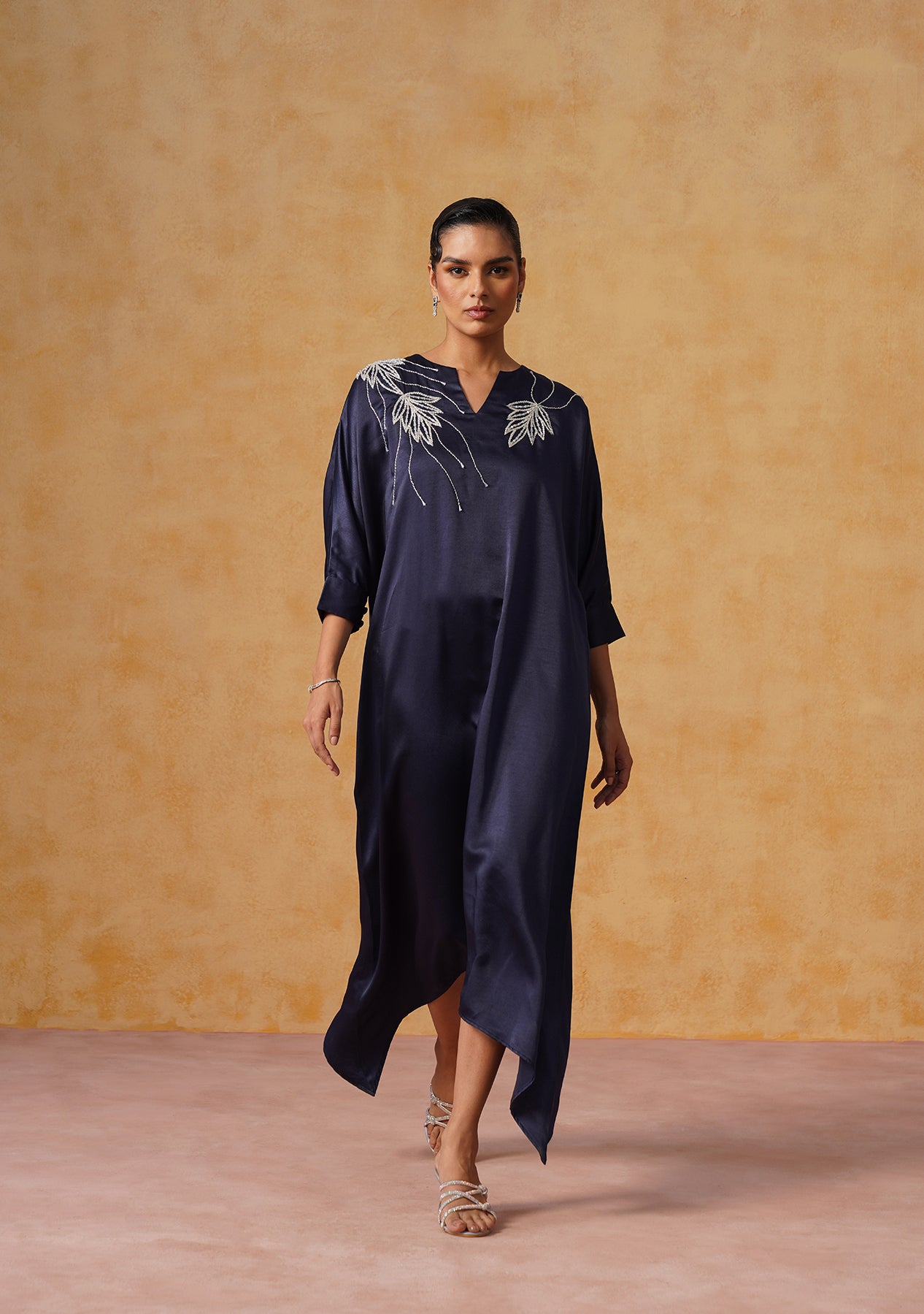 zara embroidered dress navy Zara Kaftan Dress (Navy Blue)