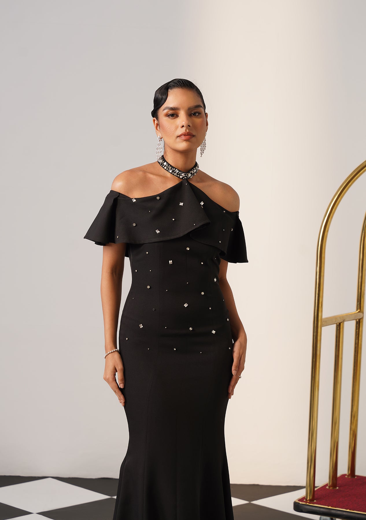 Elysia Rhinestone Gown (Black)