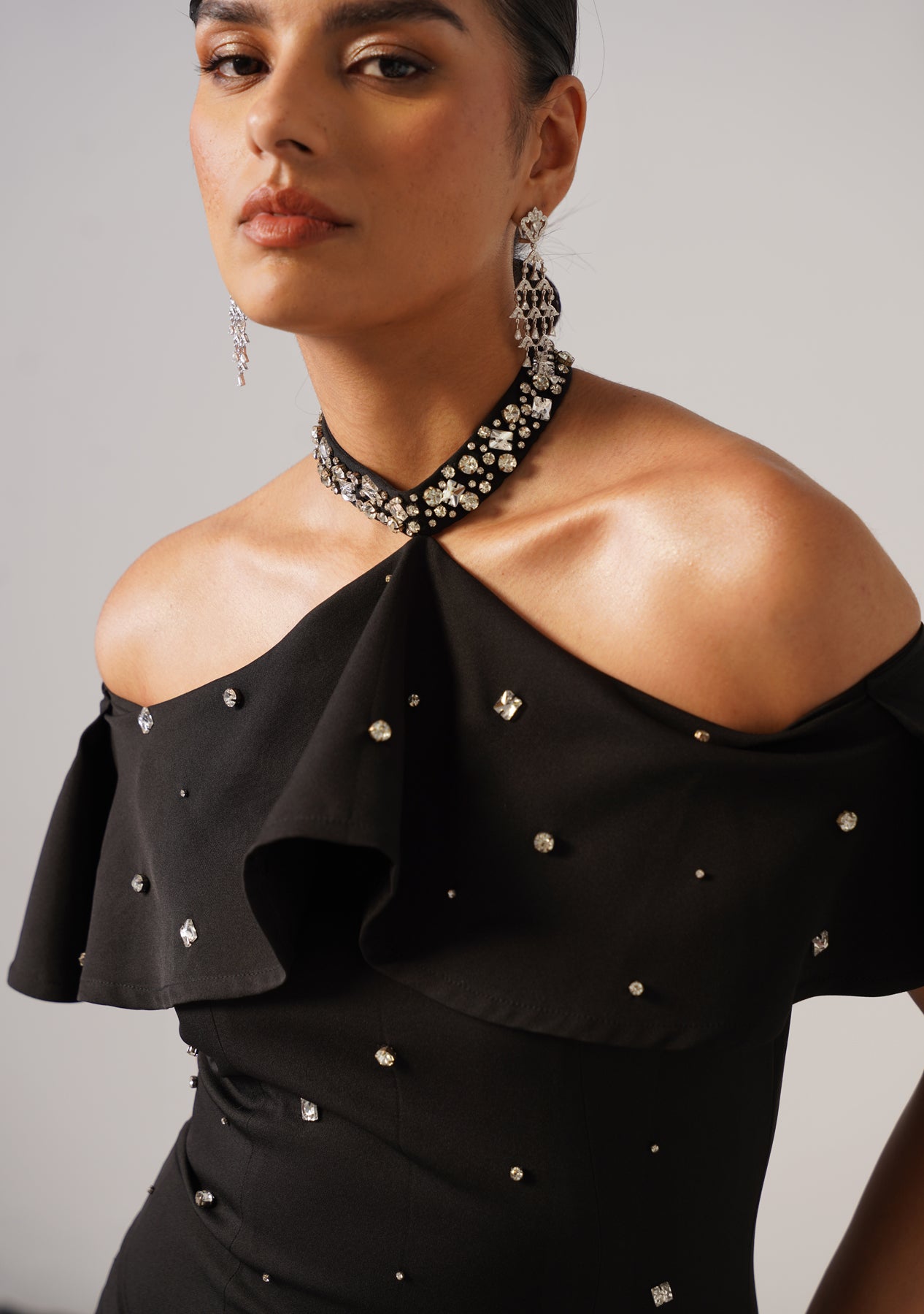 Elysia Rhinestone Gown (Black)