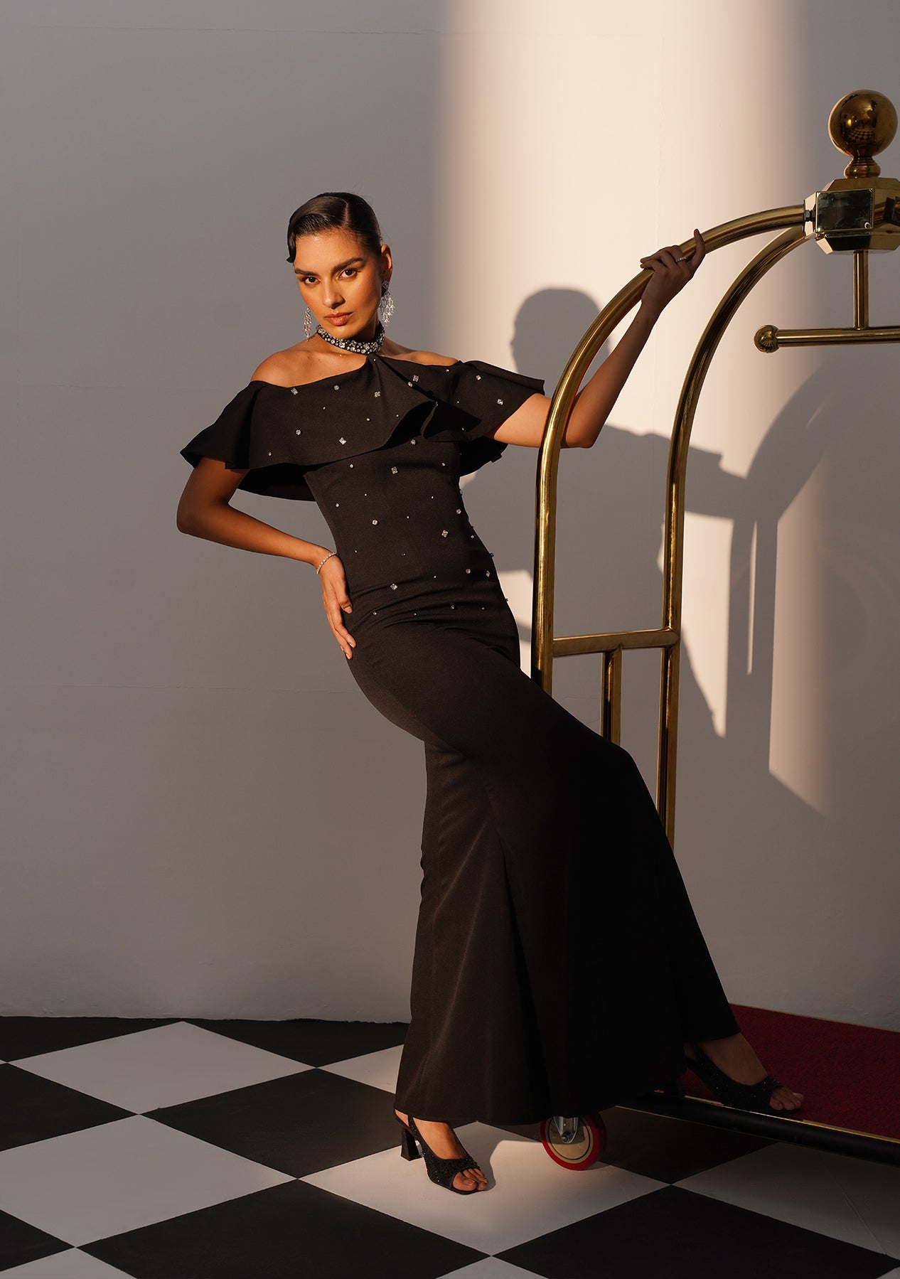 Elysia Rhinestone Gown (Black)