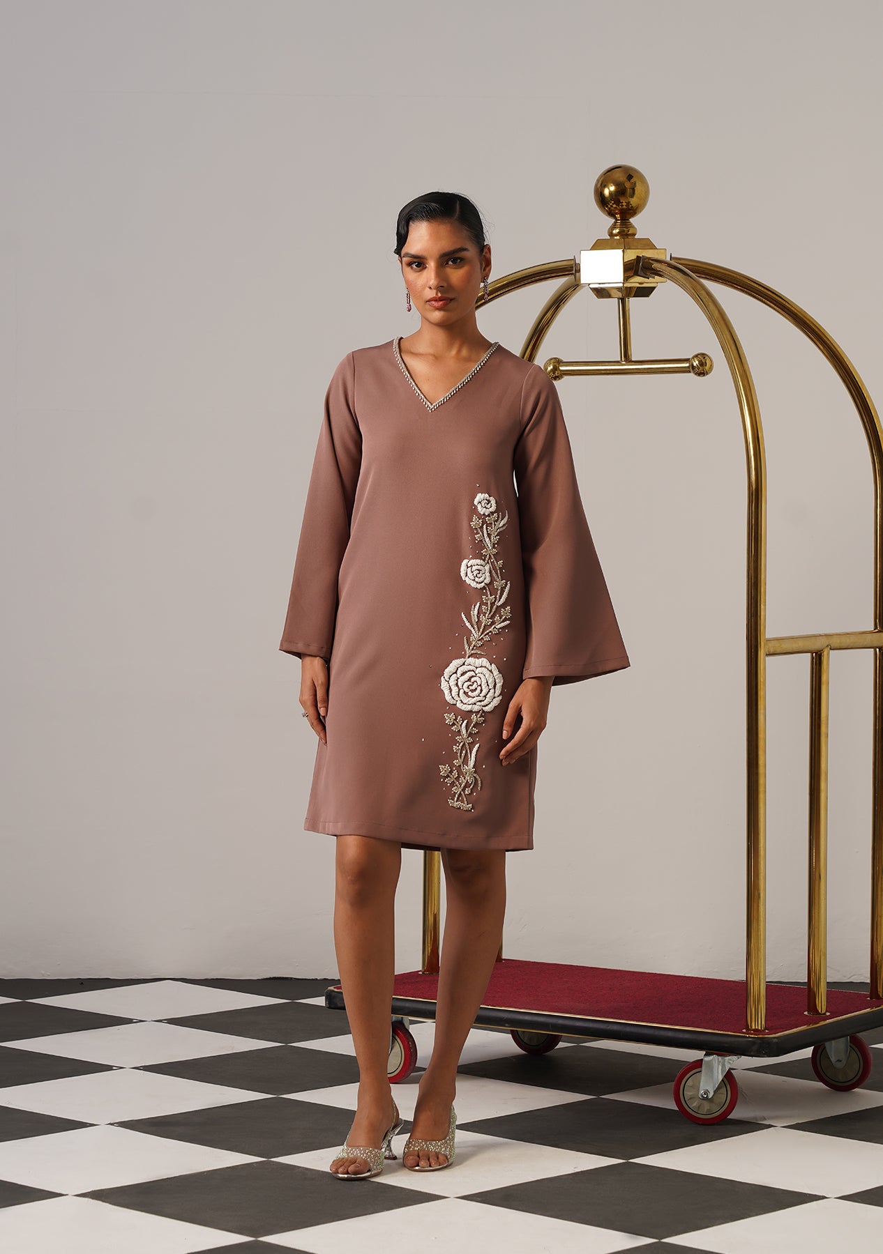 Rosebud Dress (Mocha Mousse)