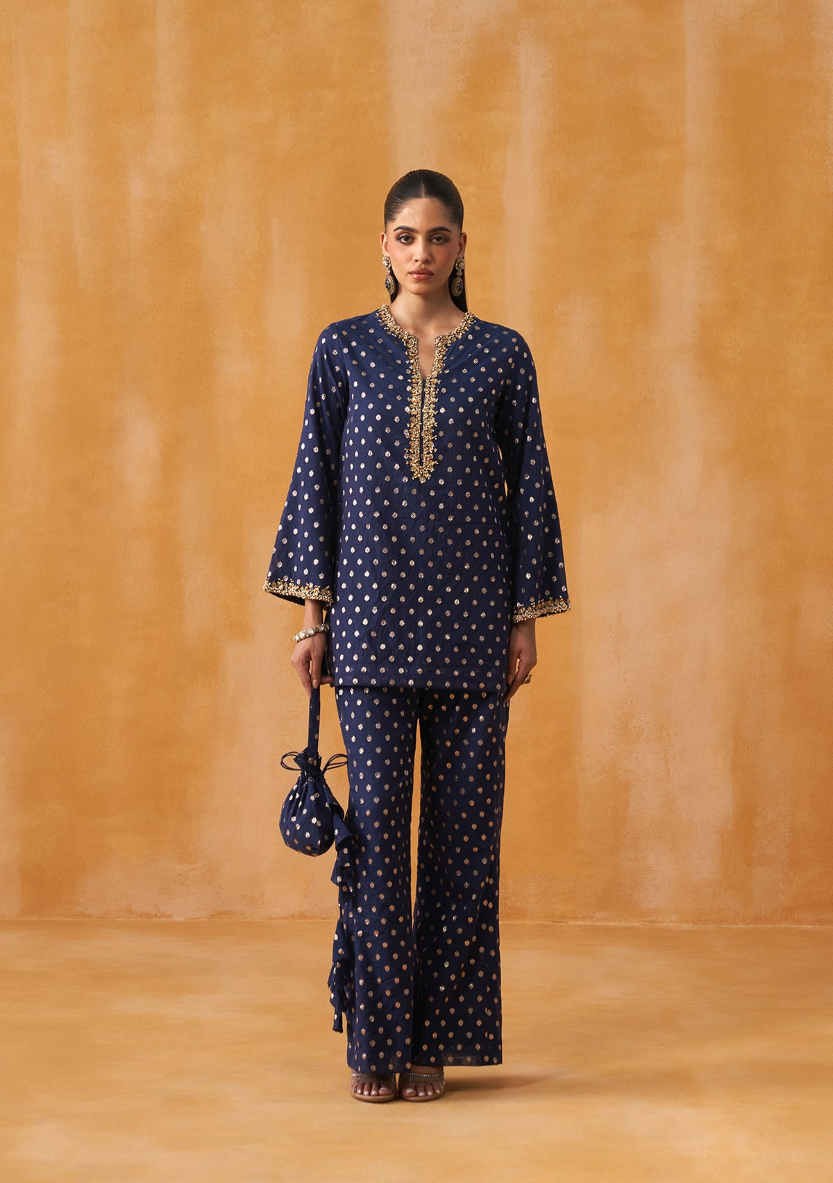 Begum Co-ord Set with Potli (Navy)