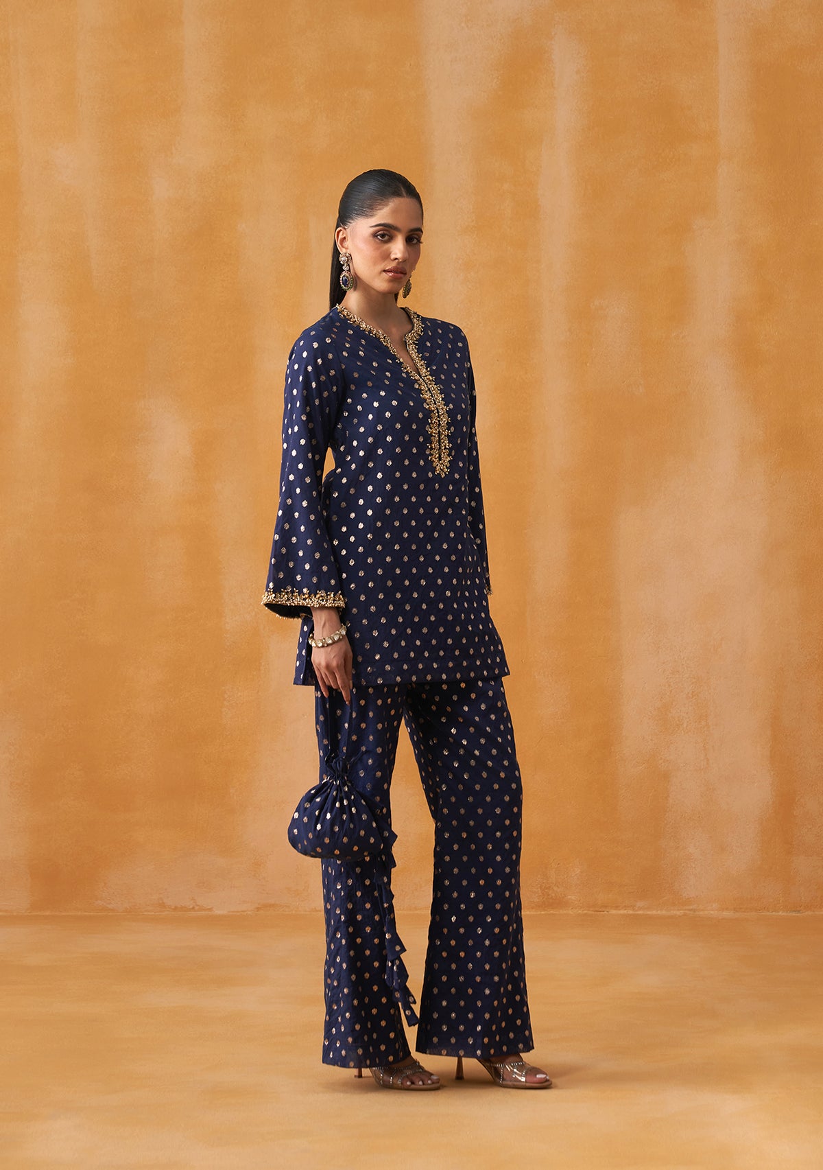 Begum Co-ord Set with Potli (Navy)