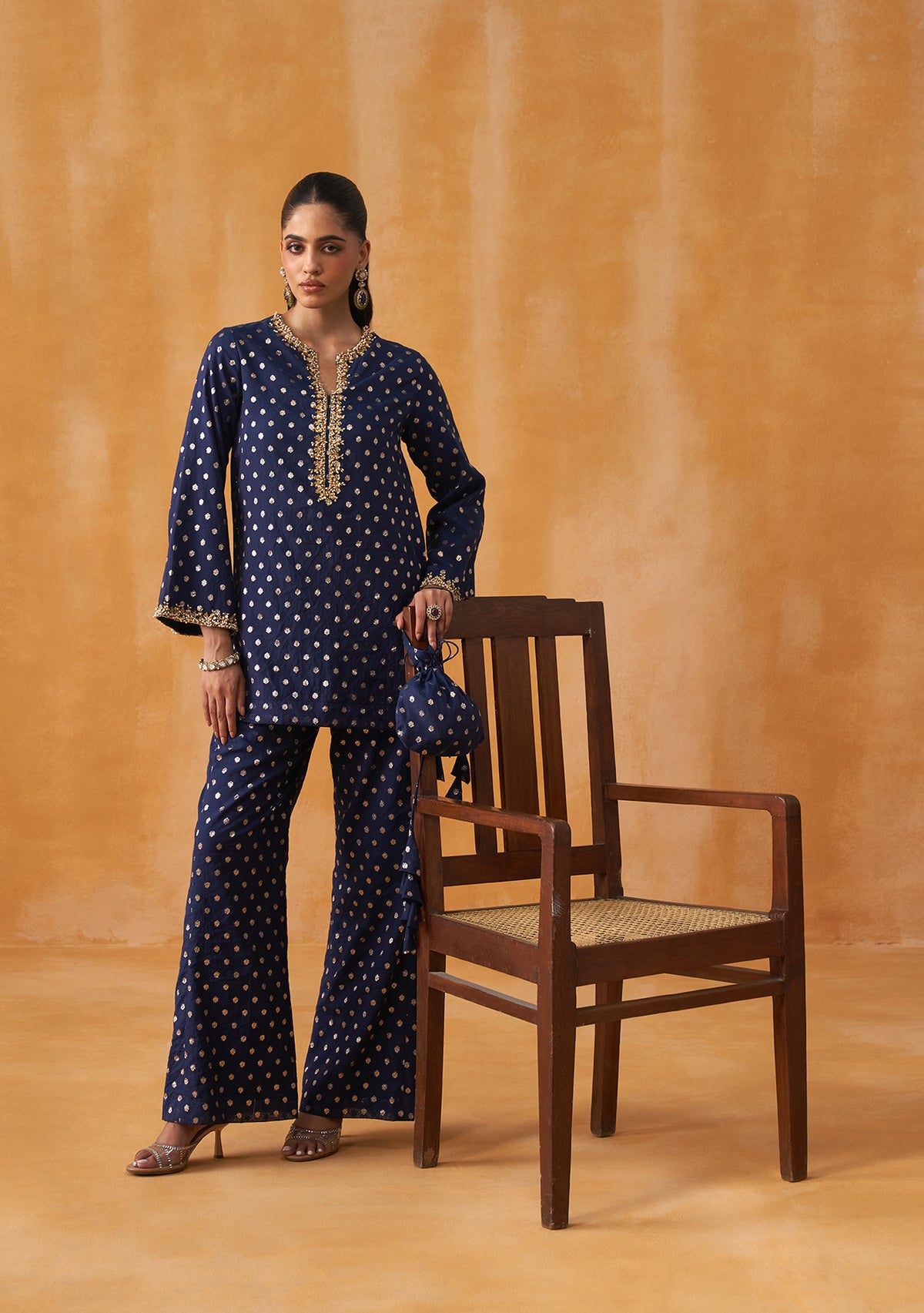 Begum Co-ord Set with Potli (Navy)