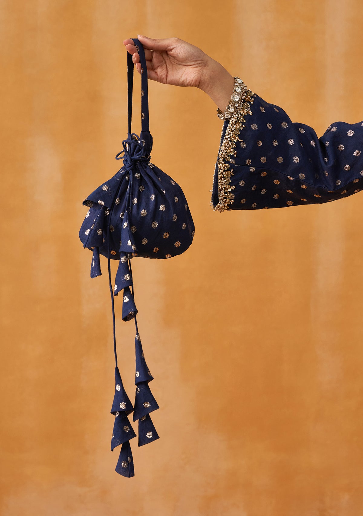 Begum Co-ord Set with Potli (Navy)