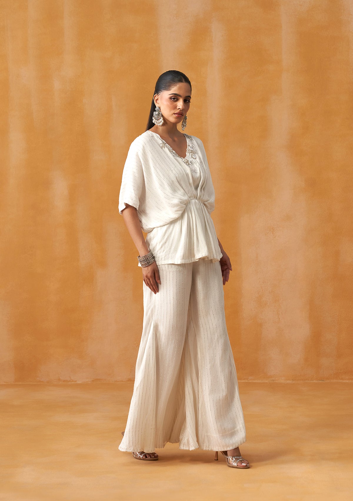 Lurex Kaftan Co-ord Set (White)