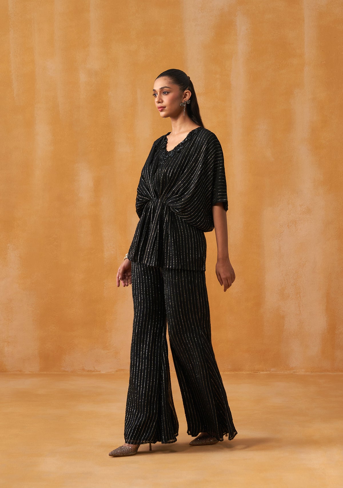 Lurex Kaftan Co-ord Set (Black)