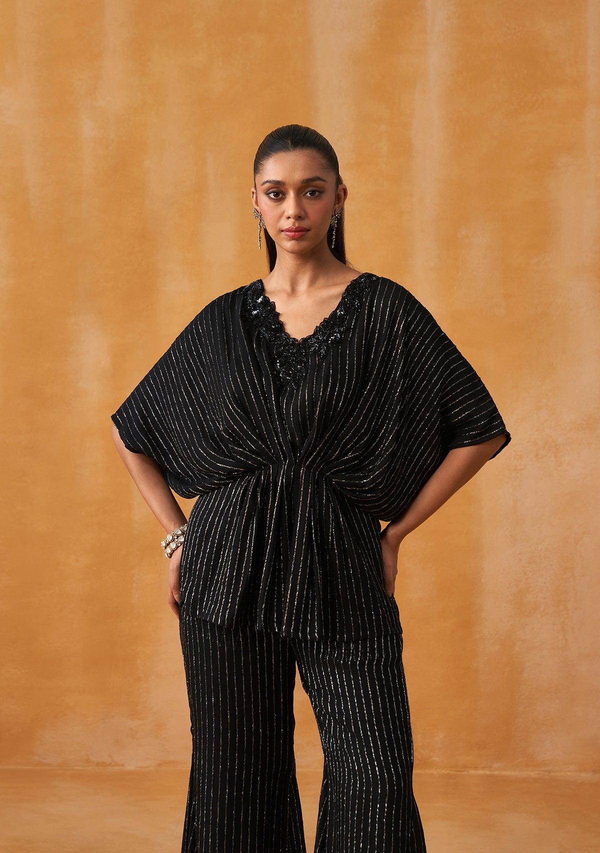 Lurex Kaftan Co-ord Set (Black)