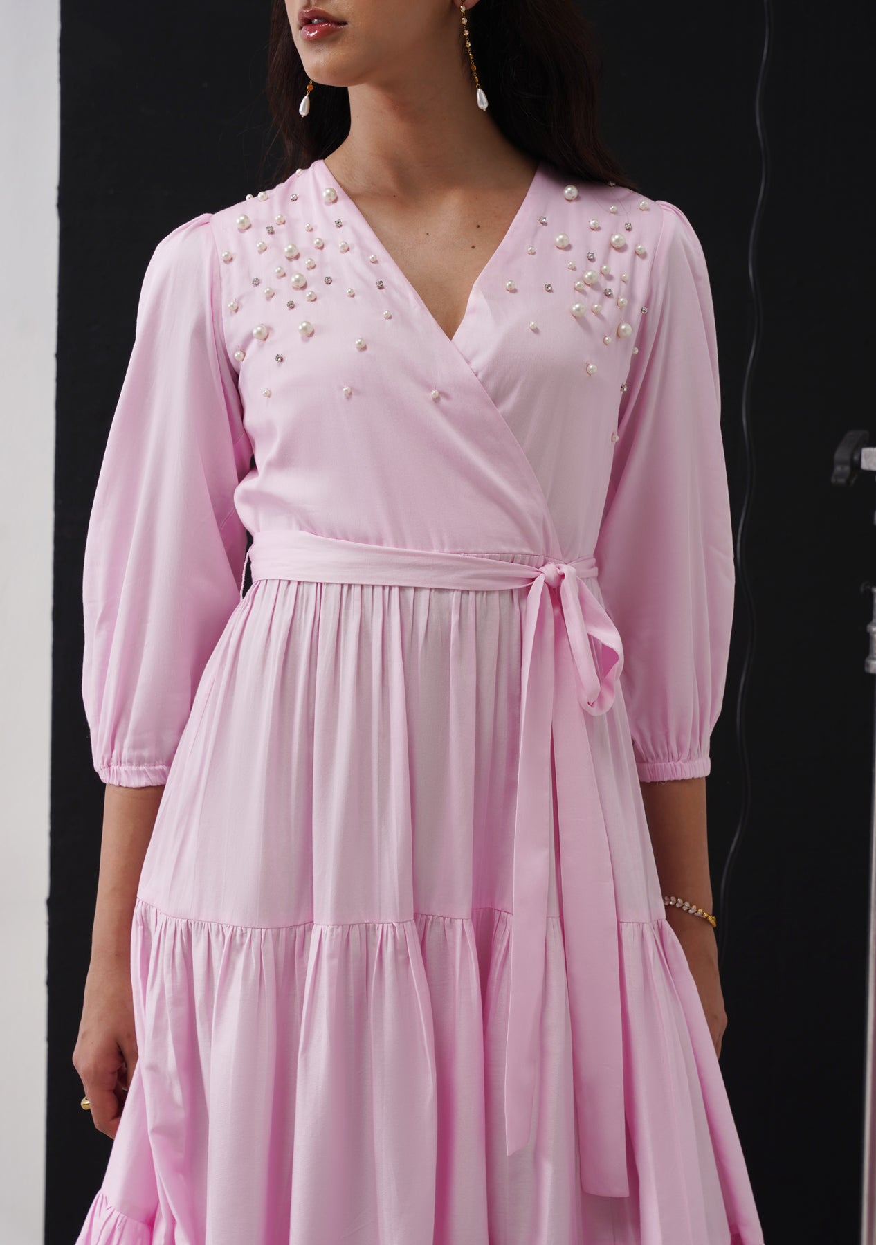 Marina Embellished Midi Dress (Baby Pink)