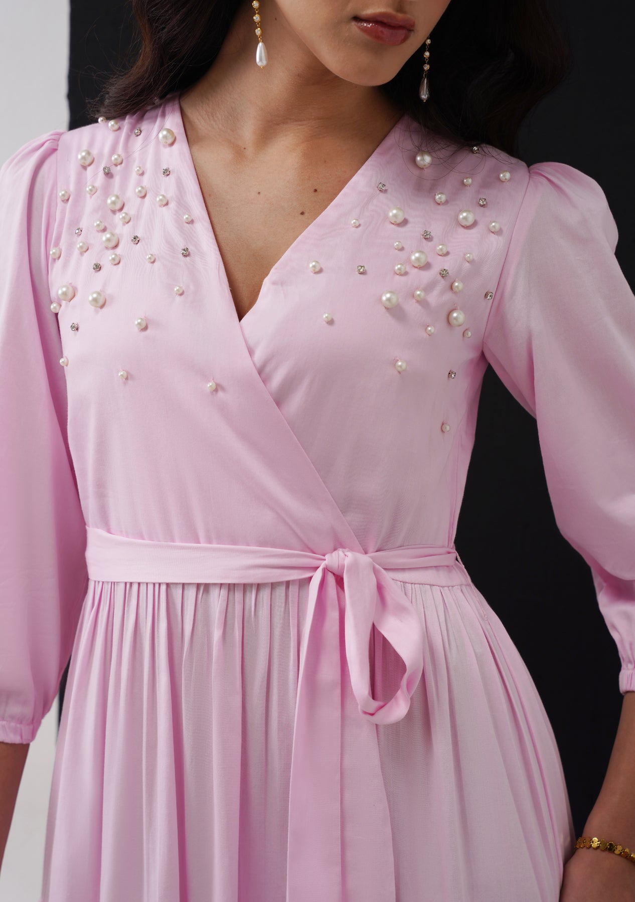 Marina Embellished Midi Dress (Baby Pink)