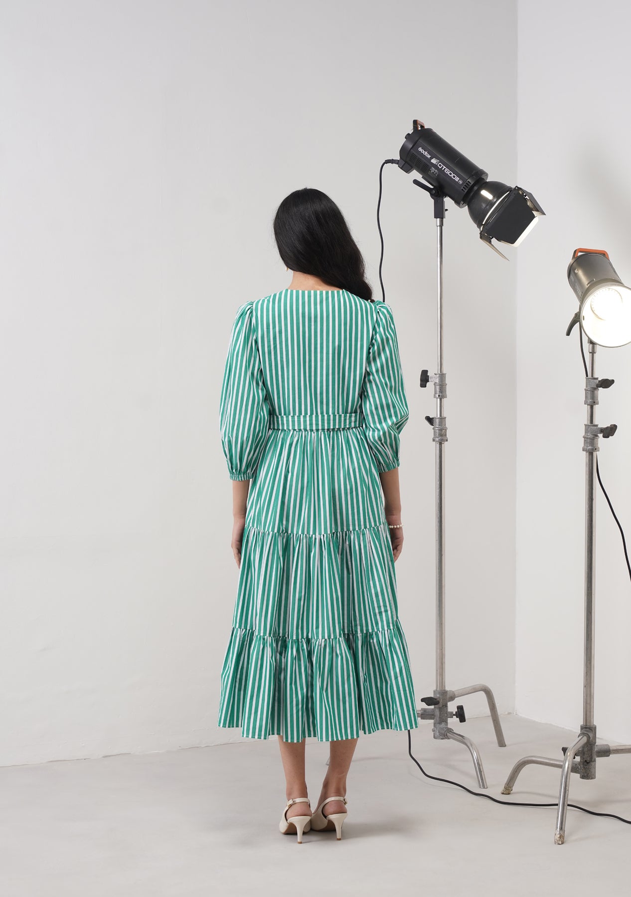 Limited Edition - Marina Embellished Midi Dress (Green Striped)