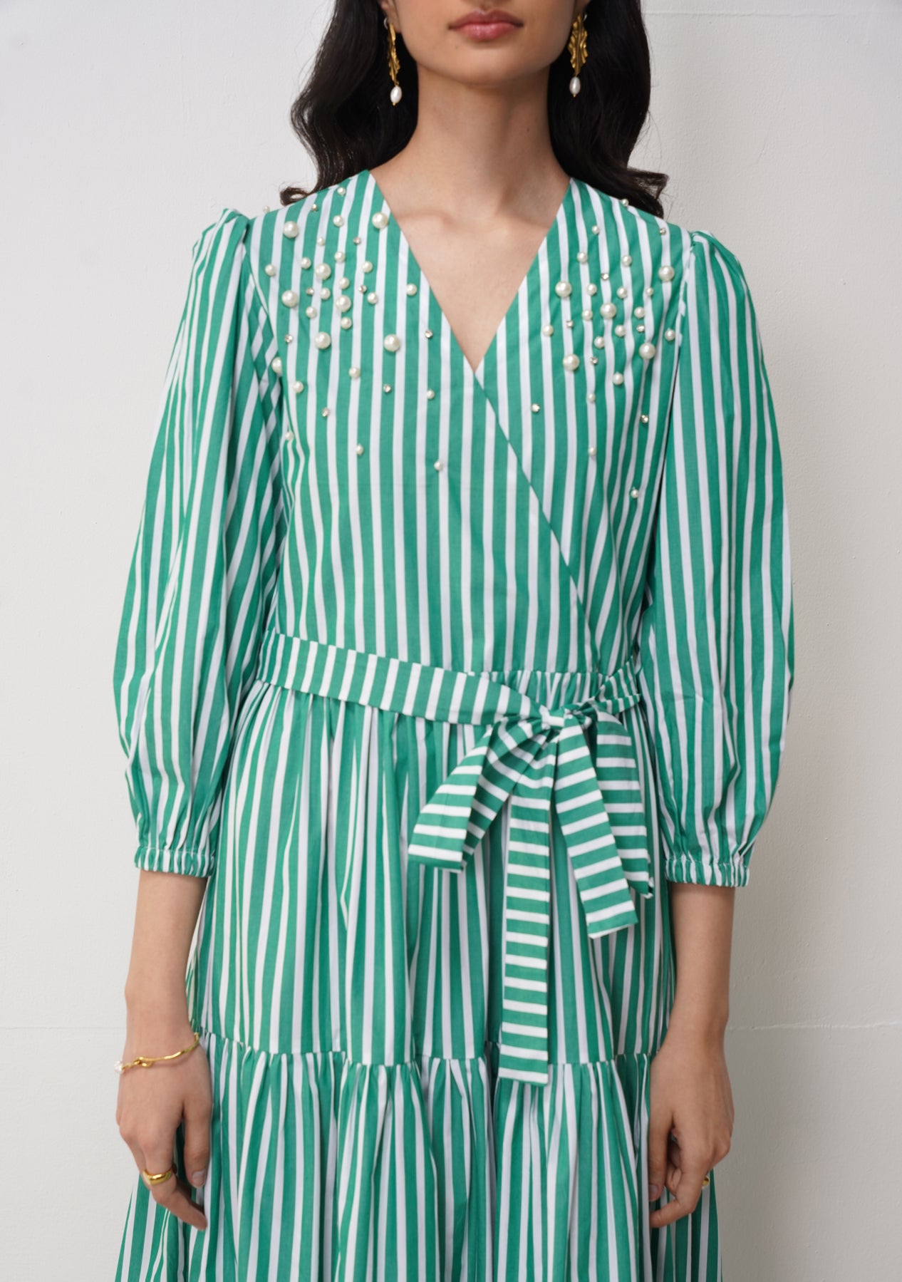Limited Edition - Marina Embellished Midi Dress (Green Striped)
