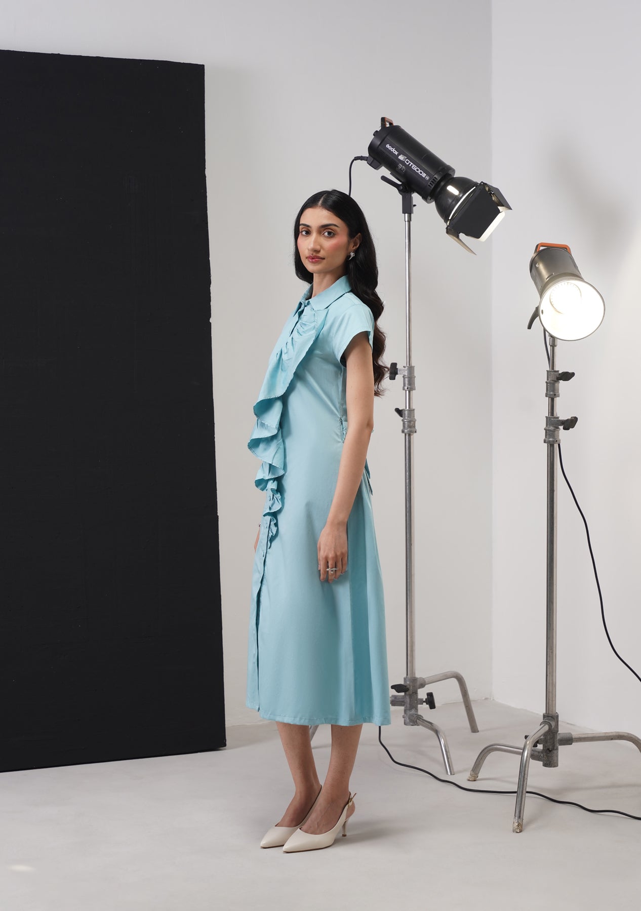 Gloria Midi Dress (Soft Cyan)