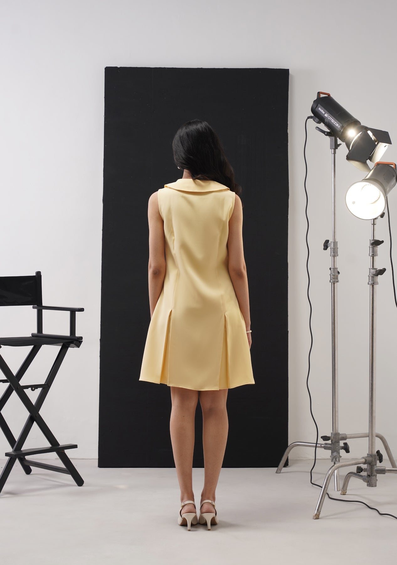 Eva Mini Dress with Embellished Flowers (Butter Yellow)