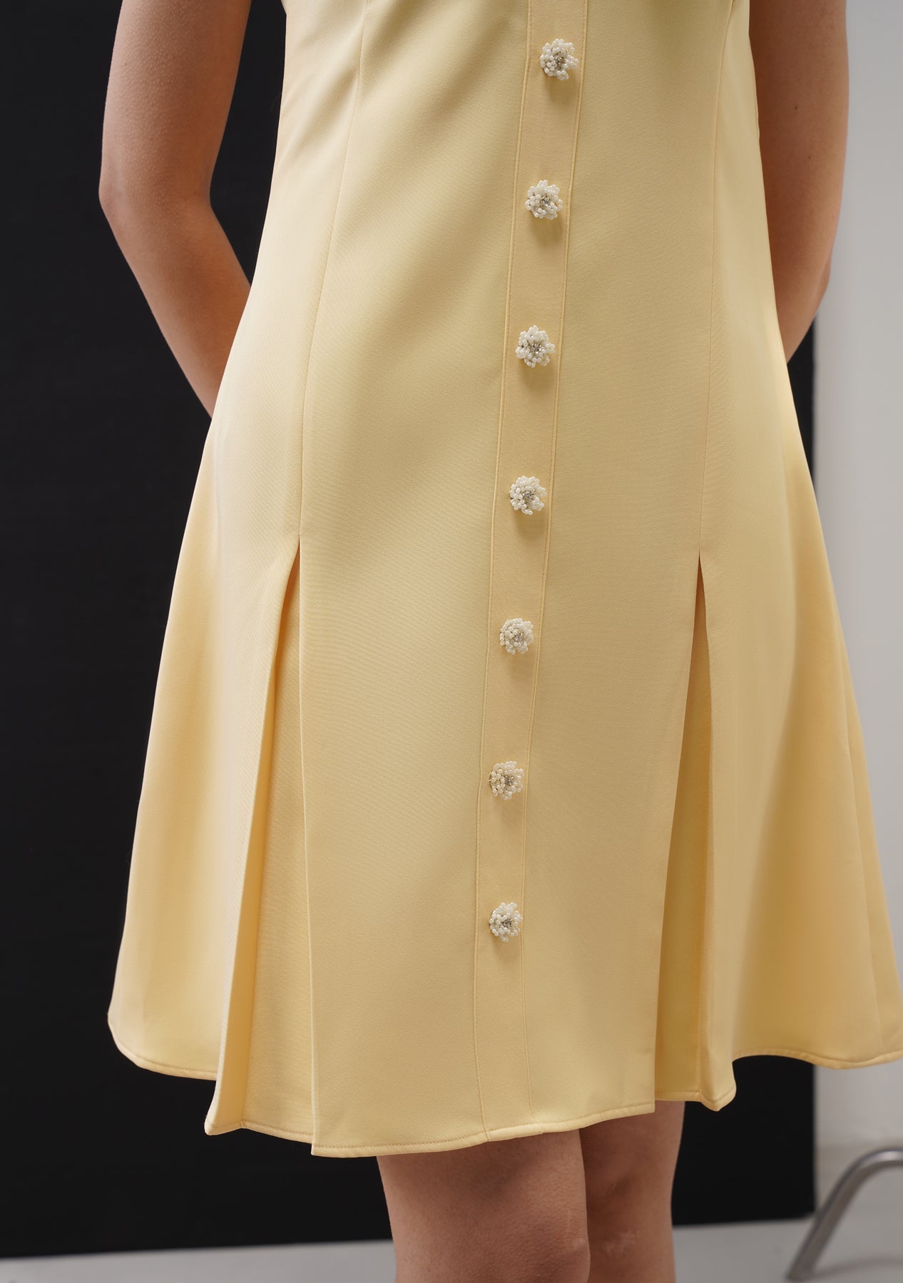 Eva Mini Dress with Embellished Flowers (Butter Yellow)