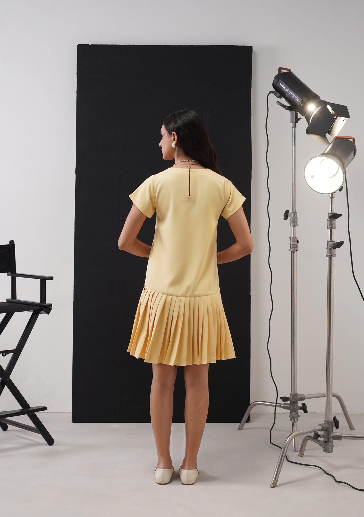Angela Pleated Tunic Dress (Butter Yellow)