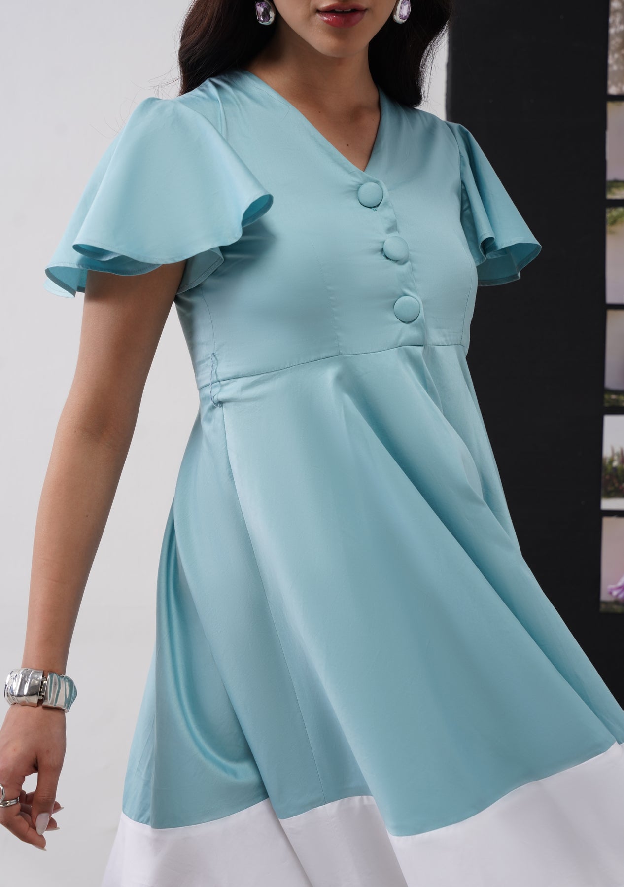 Selena Mini Dress (Soft Cyan)
