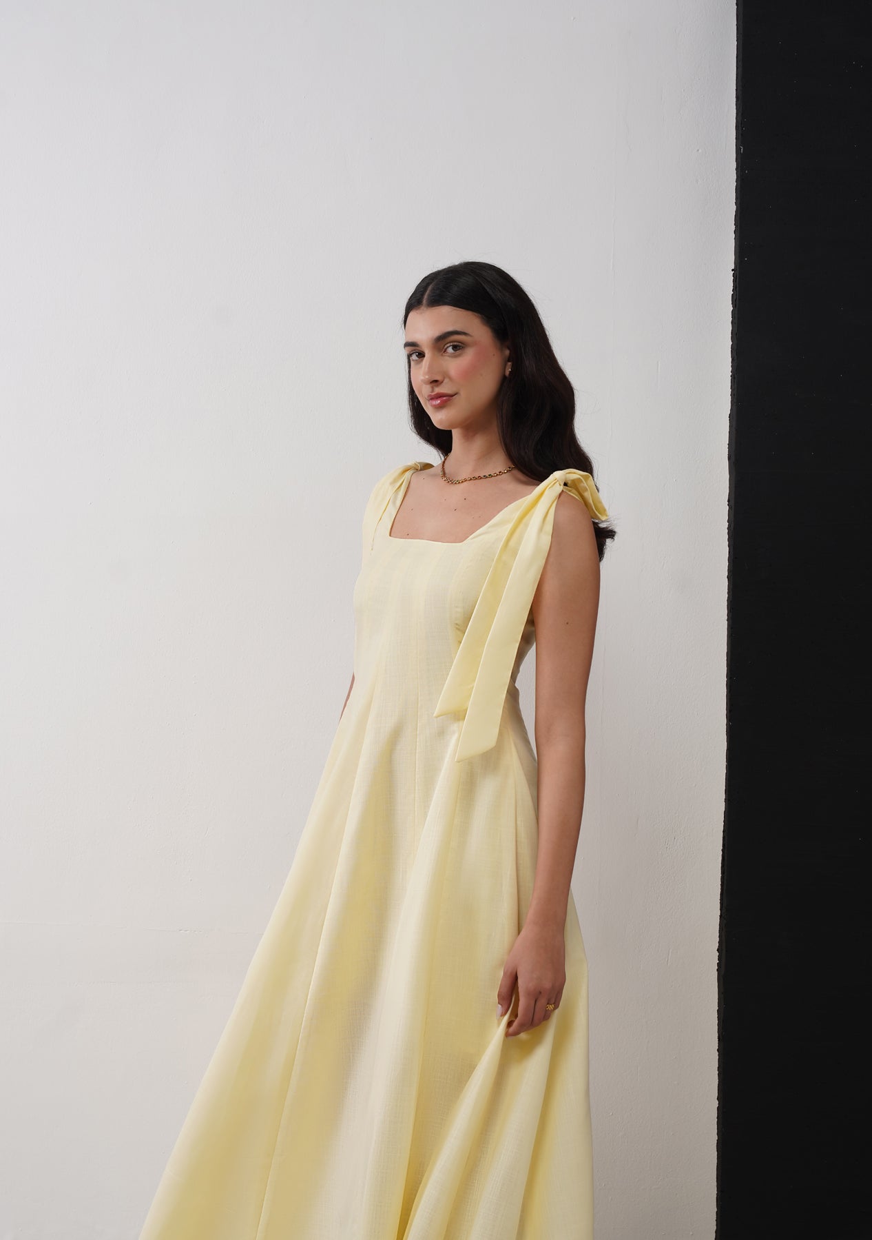 Audrey Maxi with Detachable Bows (Butter Yellow) As Seen On Mitali Wadhwa