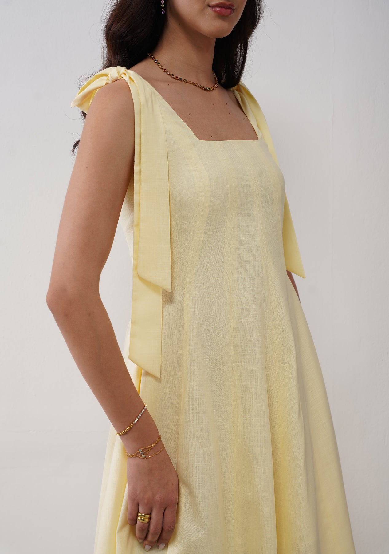 Audrey Maxi with Detachable Bows (Butter Yellow) As Seen On Mitali Wadhwa