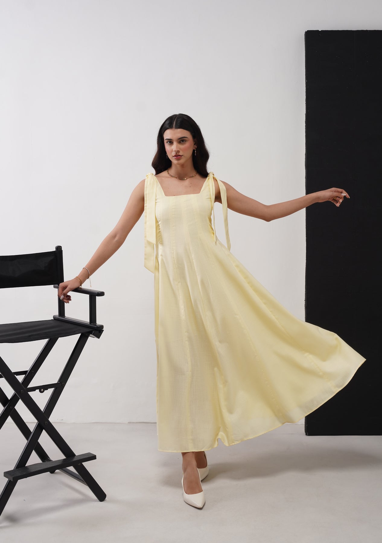 Audrey Maxi with Detachable Bows (Butter Yellow) As Seen On Mitali Wadhwa