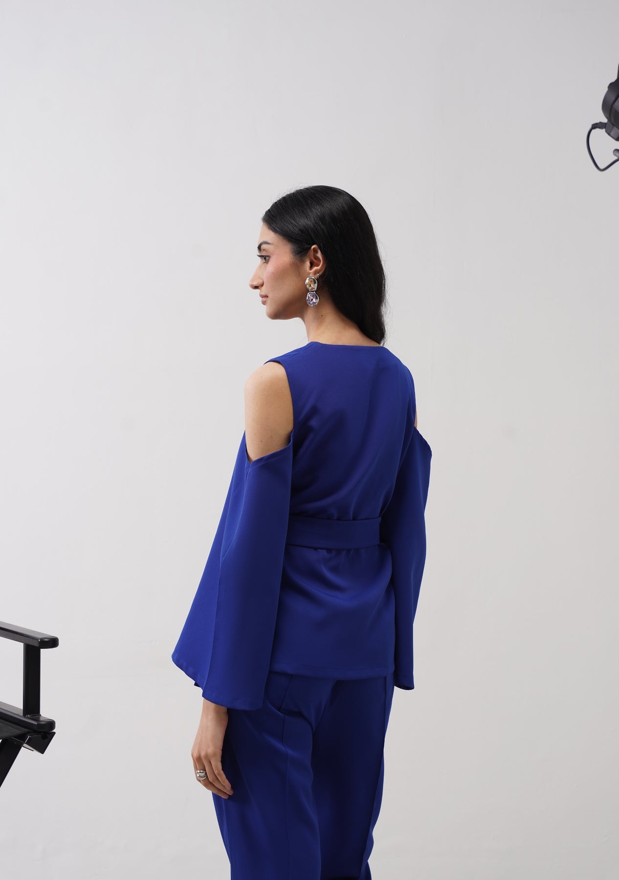 Cold Shoulder Top with rhinestone belt (Electric Blue)