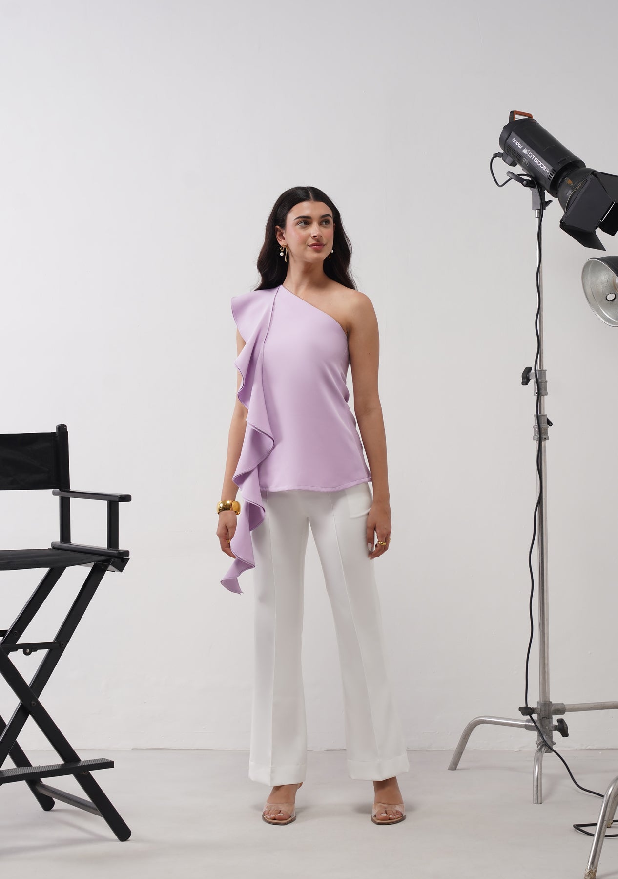 One-Shoulder Cascade Co-ord Set (Lilac)