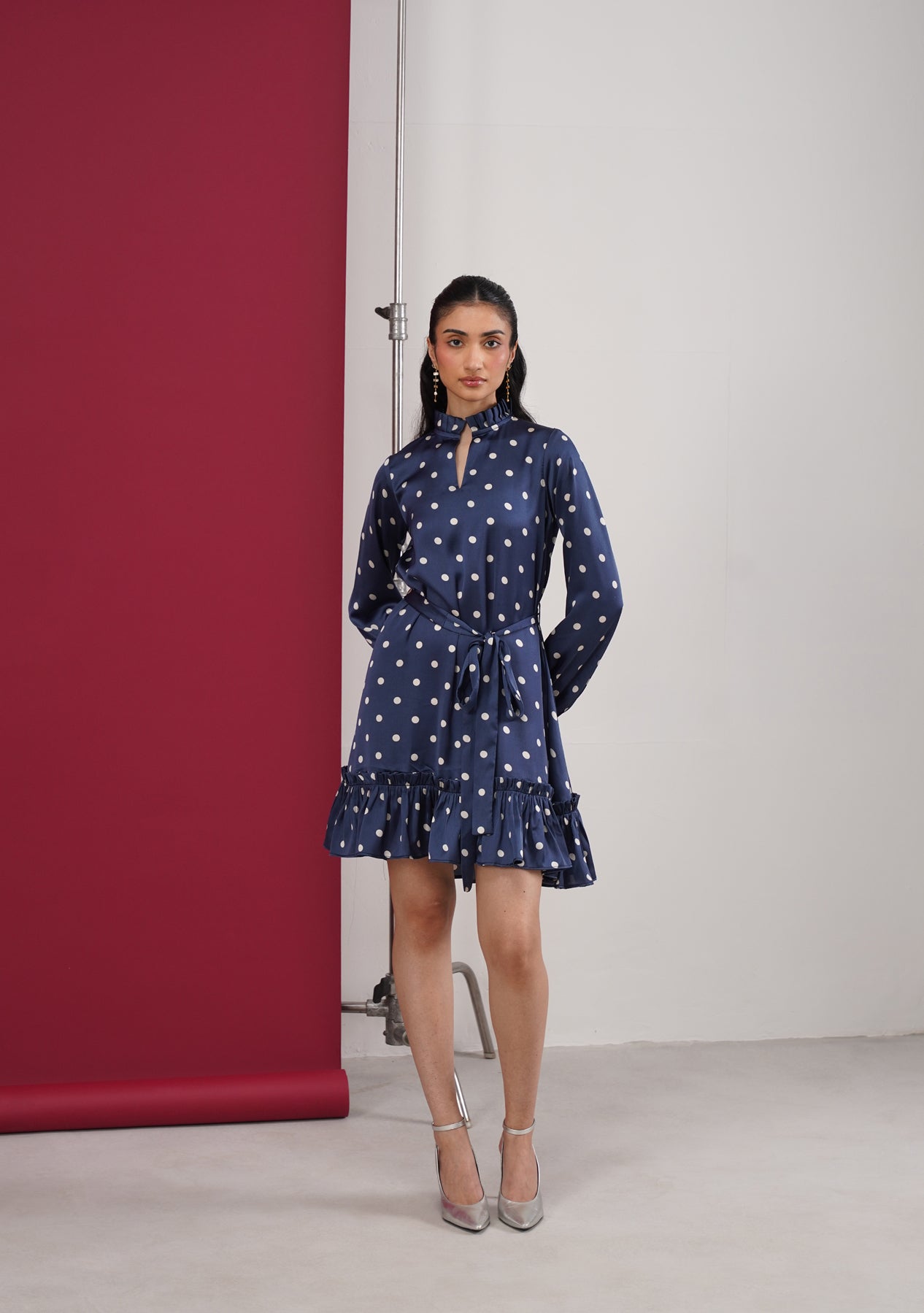 Polka Mini Dress (Navy)