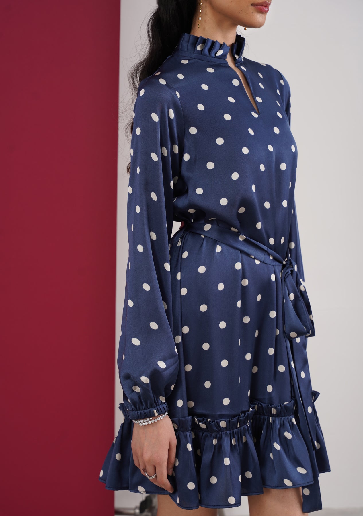 Polka Mini Dress (Navy)